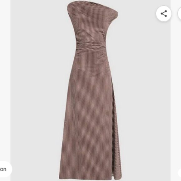 Phare Striped Asymmetric Maxi Dress In Dark Oak Micro Stripe 6 - Picture 2 of 16